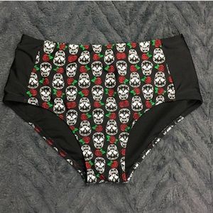 Hot Topic Skull & Roses High Waist Swim Bottom M